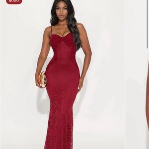 Fashion Nova Burgundy Lace Maxi Dress